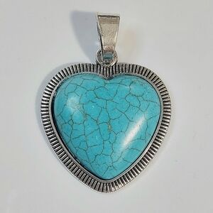 Large Silver and Turquoise Heart Necklace Pendant